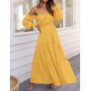 ZESICA Women’s 2026 Boho Sexy Off Shoulder Long Sleeve Smocked High Waist Side Split Flowy A Line Tiered Long Maxi Dress(Yellow)