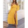 ZESICA Women’s 2026 Boho Sexy Off Shoulder Long Sleeve Smocked High Waist Side Split Flowy A Line Tiered Long Maxi Dress(Yellow)
