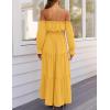 ZESICA Women’s 2026 Boho Sexy Off Shoulder Long Sleeve Smocked High Waist Side Split Flowy A Line Tiered Long Maxi Dress(Yellow)