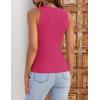 ZESICA Womens 2026 Ribbed Tank Tops Summer Sleeveless High Neck Casual Slim Fitted Basic Knit Shirts(Rose)