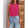 ZESICA Womens 2026 Ribbed Tank Tops Summer Sleeveless High Neck Casual Slim Fitted Basic Knit Shirts(Rose)