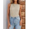 ZESICA Womens 2026 Ribbed Tank Tops Summer Sleeveless High Neck Casual Slim Fitted Basic Knit Shirts(Sand)