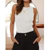 ZESICA Womens 2026 Ribbed Tank Tops Summer Sleeveless High Neck Casual Slim Fitted Basic Knit Shirts(White)