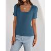 ZESICA Women’s 2026 Short Sleeve Square Neck T Shirts Slim Fitted Summer Ribbed Knit Basic Casual Tee Tops(Darkblue)