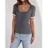 ZESICA Women’s 2026 Short Sleeve Square Neck T Shirts Slim Fitted Summer Ribbed Knit Basic Casual Tee Tops(Darkgrey)