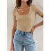 ZESICA Women’s 2026 Short Sleeve Square Neck T Shirts Slim Fitted Summer Ribbed Knit Basic Casual Tee Tops(Nude)