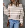 ZESICA Women’s 2026 Spring Fashion Turtleneck Long Sleeve Striped Ribbed Knit Loose Pullover Sweater Tops(Almond)