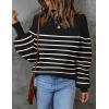 ZESICA Women’s 2026 Spring Fashion Turtleneck Long Sleeve Striped Ribbed Knit Loose Pullover Sweater Tops(Black)