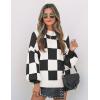 ZESICA Women’s 2026 Spring Fashion Turtleneck Long Sleeve Striped Ribbed Knit Loose Pullover Sweater Tops(Blackplaid)