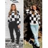 ZESICA Women’s 2026 Spring Fashion Turtleneck Long Sleeve Striped Ribbed Knit Loose Pullover Sweater Tops(Blackplaid)