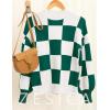 ZESICA Women’s 2026 Spring Fashion Turtleneck Long Sleeve Striped Ribbed Knit Loose Pullover Sweater Tops(Darkgreenplaid)