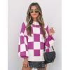 ZESICA Women’s 2026 Spring Fashion Turtleneck Long Sleeve Striped Ribbed Knit Loose Pullover Sweater Tops(Eggplant)