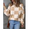 ZESICA Women’s 2026 Spring Fashion Turtleneck Long Sleeve Striped Ribbed Knit Loose Pullover Sweater Tops(Khakiplaid)