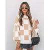 ZESICA Women’s 2026 Spring Fashion Turtleneck Long Sleeve Striped Ribbed Knit Loose Pullover Sweater Tops(Khakiplaid)