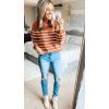 ZESICA Women’s 2026 Spring Fashion Turtleneck Long Sleeve Striped Ribbed Knit Loose Pullover Sweater Tops(Maple)