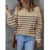 ZESICA Women’s 2026 Spring Fashion Turtleneck Long Sleeve Striped Ribbed Knit Loose Pullover Sweater Tops(Oatmeal)