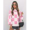 ZESICA Women’s 2026 Spring Fashion Turtleneck Long Sleeve Striped Ribbed Knit Loose Pullover Sweater Tops(Pinkplaid)