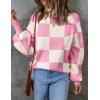 ZESICA Women’s 2026 Spring Fashion Turtleneck Long Sleeve Striped Ribbed Knit Loose Pullover Sweater Tops(Pinkplaid)