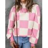 ZESICA Women’s 2026 Spring Fashion Turtleneck Long Sleeve Striped Ribbed Knit Loose Pullover Sweater Tops(Pinkplaid)