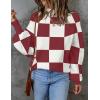 ZESICA Women’s 2026 Spring Fashion Turtleneck Long Sleeve Striped Ribbed Knit Loose Pullover Sweater Tops(Plumplaid)