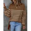 ZESICA Women’s 2026 Spring Fashion Turtleneck Long Sleeve Striped Ribbed Knit Loose Pullover Sweater Tops(Tan)