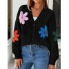 ZESICA Womens 2026 Spring Floral Cardigan Sweaters Casual Long Sleeve Open Front Button Down V Neck Knit Sweater(Black)