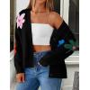 ZESICA Womens 2026 Spring Floral Cardigan Sweaters Casual Long Sleeve Open Front Button Down V Neck Knit Sweater(Black)