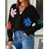 ZESICA Womens 2026 Spring Floral Cardigan Sweaters Casual Long Sleeve Open Front Button Down V Neck Knit Sweater(Black)