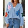ZESICA Womens 2026 Spring Floral Cardigan Sweaters Casual Long Sleeve Open Front Button Down V Neck Knit Sweater(Blue)