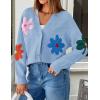 ZESICA Womens 2026 Spring Floral Cardigan Sweaters Casual Long Sleeve Open Front Button Down V Neck Knit Sweater(Blue)