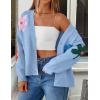 ZESICA Womens 2026 Spring Floral Cardigan Sweaters Casual Long Sleeve Open Front Button Down V Neck Knit Sweater(Blue)