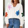 ZESICA Womens 2026 Spring Floral Cardigan Sweaters Casual Long Sleeve Open Front Button Down V Neck Knit Sweater(White)