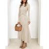 ZESICA Womens 2026 Spring Turtleneck Long Sleeve Sweater Dress Tie Waist Casual Loose Ribbed Knit A Line Midi Dresses(Apricot)