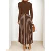 ZESICA Womens 2026 Spring Turtleneck Long Sleeve Sweater Dress Tie Waist Casual Loose Ribbed Knit A Line Midi Dresses(Brown)