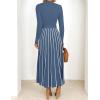 ZESICA Womens 2026 Spring Turtleneck Long Sleeve Sweater Dress Tie Waist Casual Loose Ribbed Knit A Line Midi Dresses(Dusty Blue)