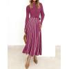 ZESICA Womens 2026 Spring Turtleneck Long Sleeve Sweater Dress Tie Waist Casual Loose Ribbed Knit A Line Midi Dresses(Eggplant)
