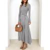 ZESICA Womens 2026 Spring Turtleneck Long Sleeve Sweater Dress Tie Waist Casual Loose Ribbed Knit A Line Midi Dresses(Grey)