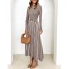 ZESICA Womens 2026 Spring Turtleneck Long Sleeve Sweater Dress Tie Waist Casual Loose Ribbed Knit A Line Midi Dresses(Khaki)