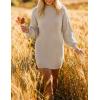 ZESICA Women’s 2026 Spring Turtleneck Sweater Dress Oversized Long Lantern Sleeve Casual Knit Pullover Mini Dresses(Almond)