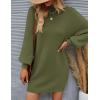 ZESICA Women’s 2026 Spring Turtleneck Sweater Dress Oversized Long Lantern Sleeve Casual Knit Pullover Mini Dresses(Armygreen)