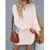 ZESICA Women’s 2026 Spring Turtleneck Sweater Dress Oversized Long Lantern Sleeve Casual Knit Pullover Mini Dresses(Beige)