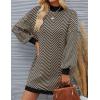 ZESICA Women’s 2026 Spring Turtleneck Sweater Dress Oversized Long Lantern Sleeve Casual Knit Pullover Mini Dresses(Brown)