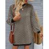 ZESICA Women’s 2026 Spring Turtleneck Sweater Dress Oversized Long Lantern Sleeve Casual Knit Pullover Mini Dresses(Brown)