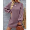 ZESICA Women’s 2026 Spring Turtleneck Sweater Dress Oversized Long Lantern Sleeve Casual Knit Pullover Mini Dresses(Darkviolet)
