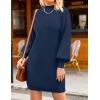 ZESICA Women’s 2026 Spring Turtleneck Sweater Dress Oversized Long Lantern Sleeve Casual Knit Pullover Mini Dresses(Navy)