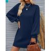 ZESICA Women’s 2026 Spring Turtleneck Sweater Dress Oversized Long Lantern Sleeve Casual Knit Pullover Mini Dresses(Navy)