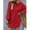 ZESICA Women’s 2026 Spring Turtleneck Sweater Dress Oversized Long Lantern Sleeve Casual Knit Pullover Mini Dresses(Red)