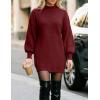 ZESICA Women’s 2026 Spring Turtleneck Sweater Dress Oversized Long Lantern Sleeve Casual Knit Pullover Mini Dresses(Wine)