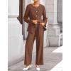 ZESICA Women’s 2026 Spring Two Piece Suits Set Casual Business Long Sleeve Blazer Jacket Wide Leg Pants Work Outfits Sets(Brown)