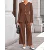 ZESICA Women’s 2026 Spring Two Piece Suits Set Casual Business Long Sleeve Blazer Jacket Wide Leg Pants Work Outfits Sets(Brown)